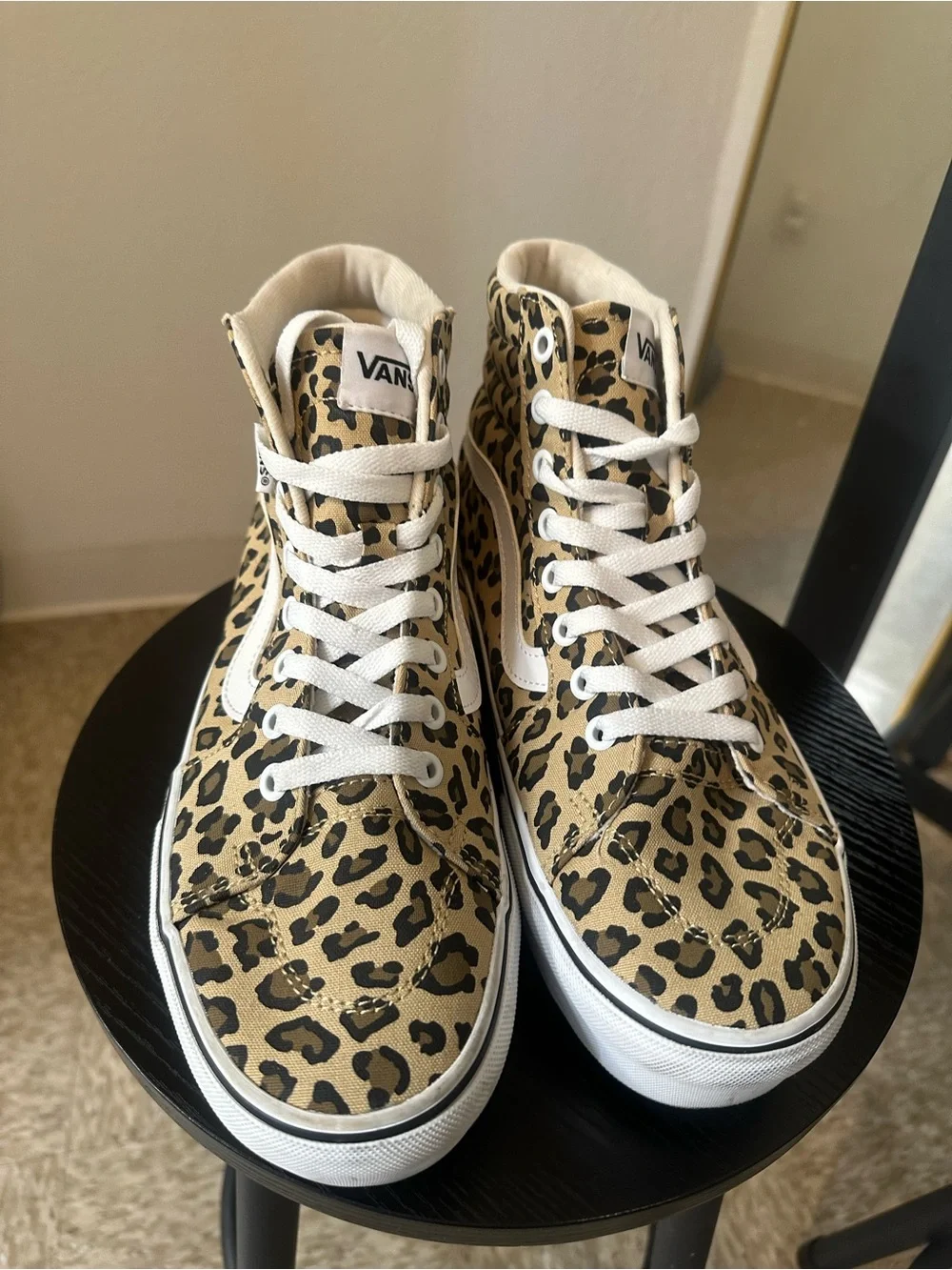 Vans Leopard Print High Top Sneakers - Tan/Black/White